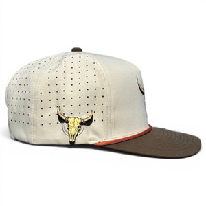 Longhorn Golf Hat | Snapback Cap | Built-in Magnetic Ball Marker Holder + Marker Included | Adjustable Tan Bull Skull