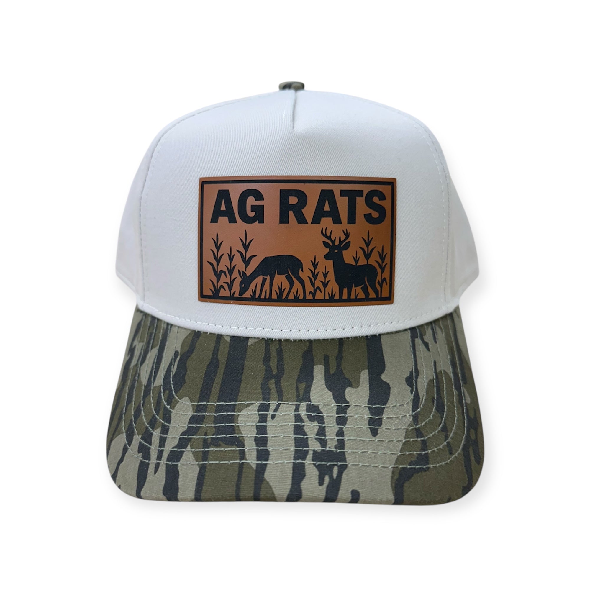 AG RATS Patch Hat - Lost Hat 5 Panel Camo Hat - Mossy Oak Bottomland