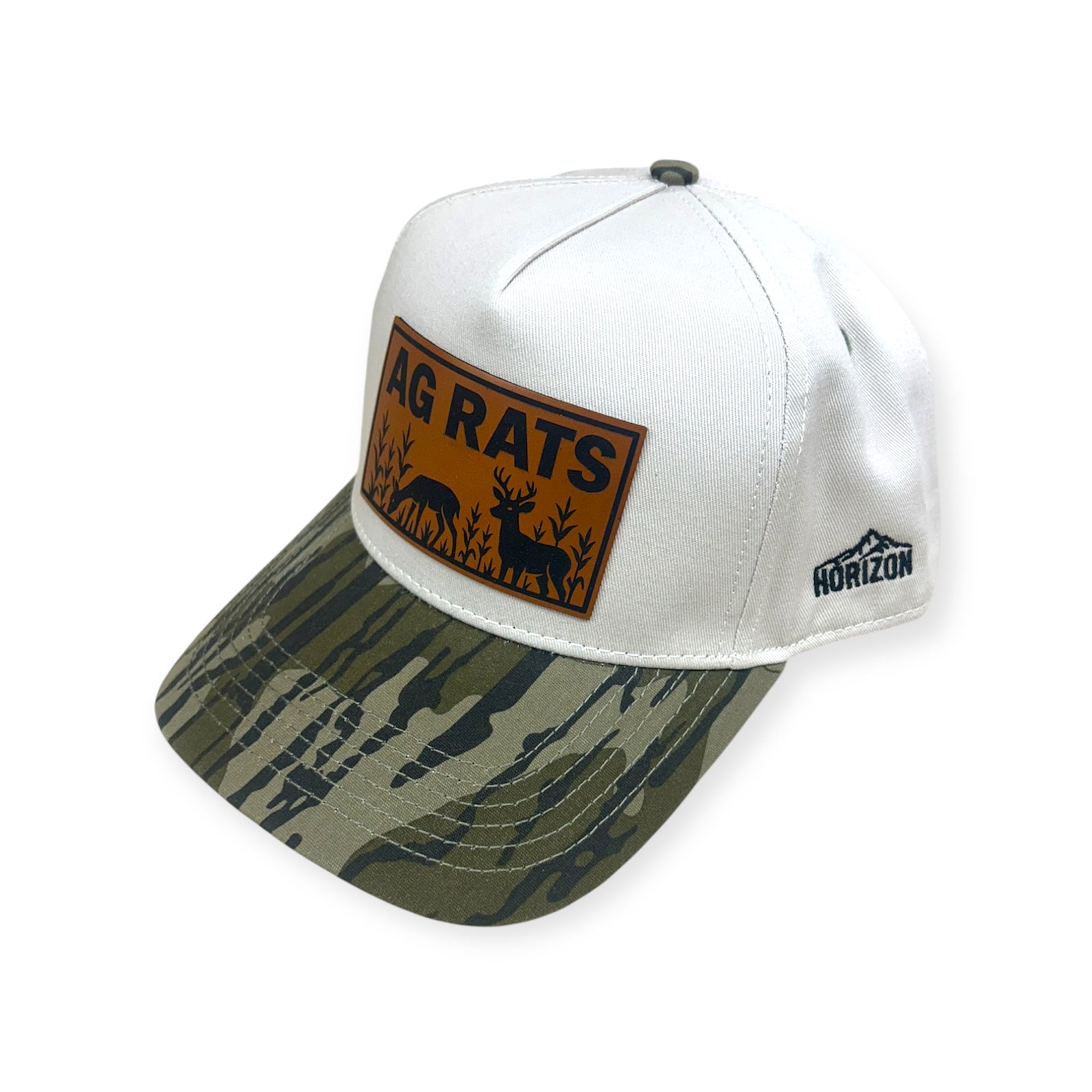 AG RATS Patch Hat - Lost Hat 5 Panel Camo Hat - Mossy Oak Bottomland