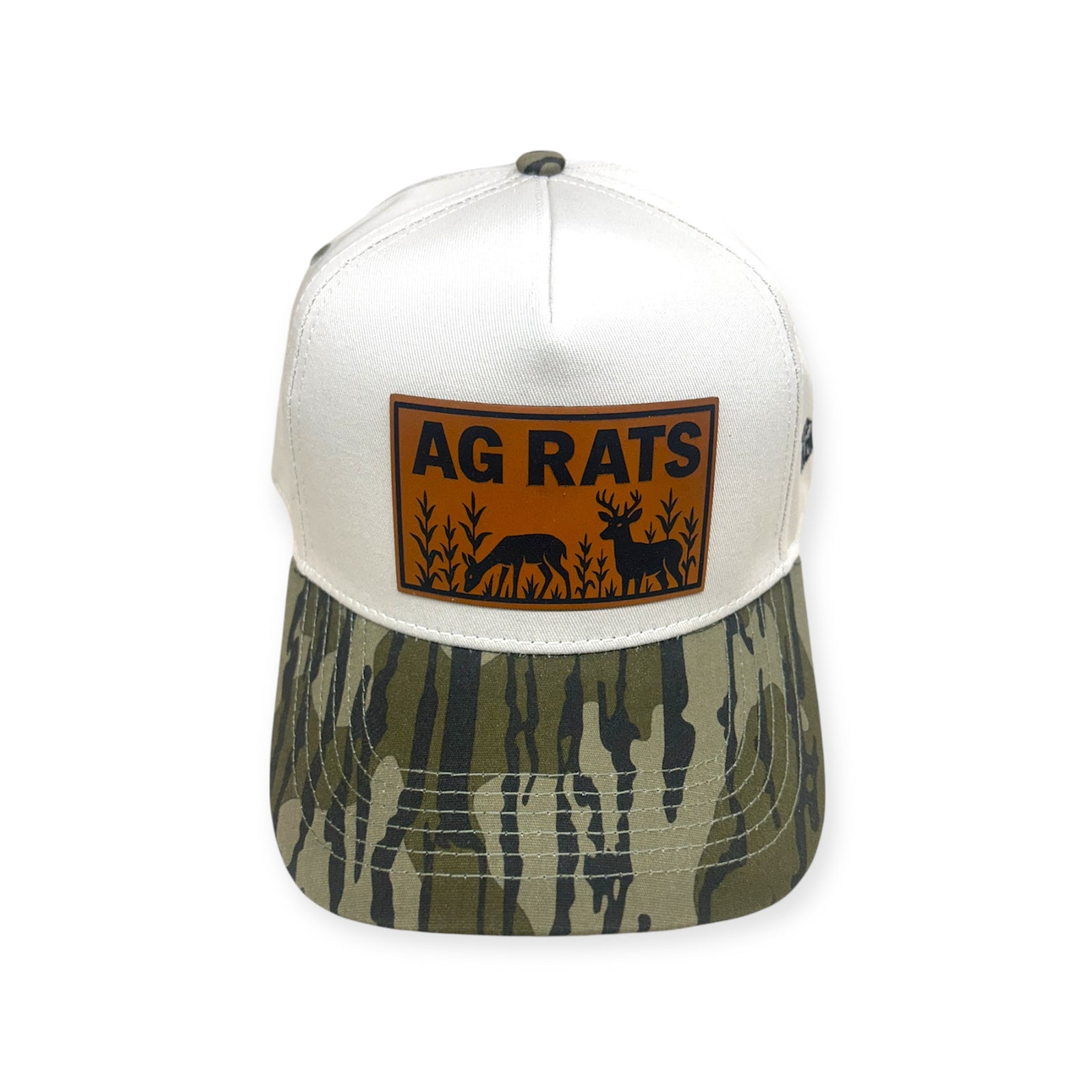 AG RATS Patch Hat - Lost Hat 5 Panel Camo Hat - Mossy Oak Bottomland